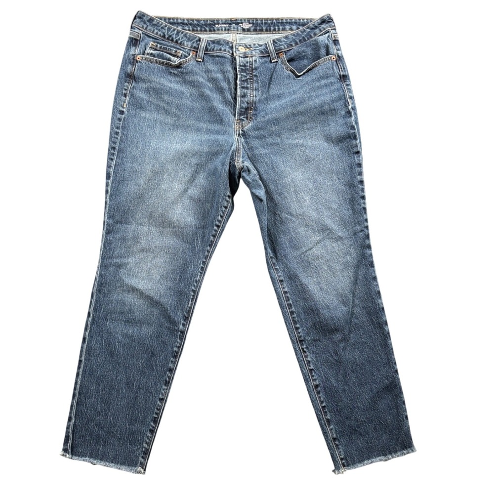 Old Navy OG Straight Jeans Womens 16 High Rise Button Fly Raw Hem Y2K Denim